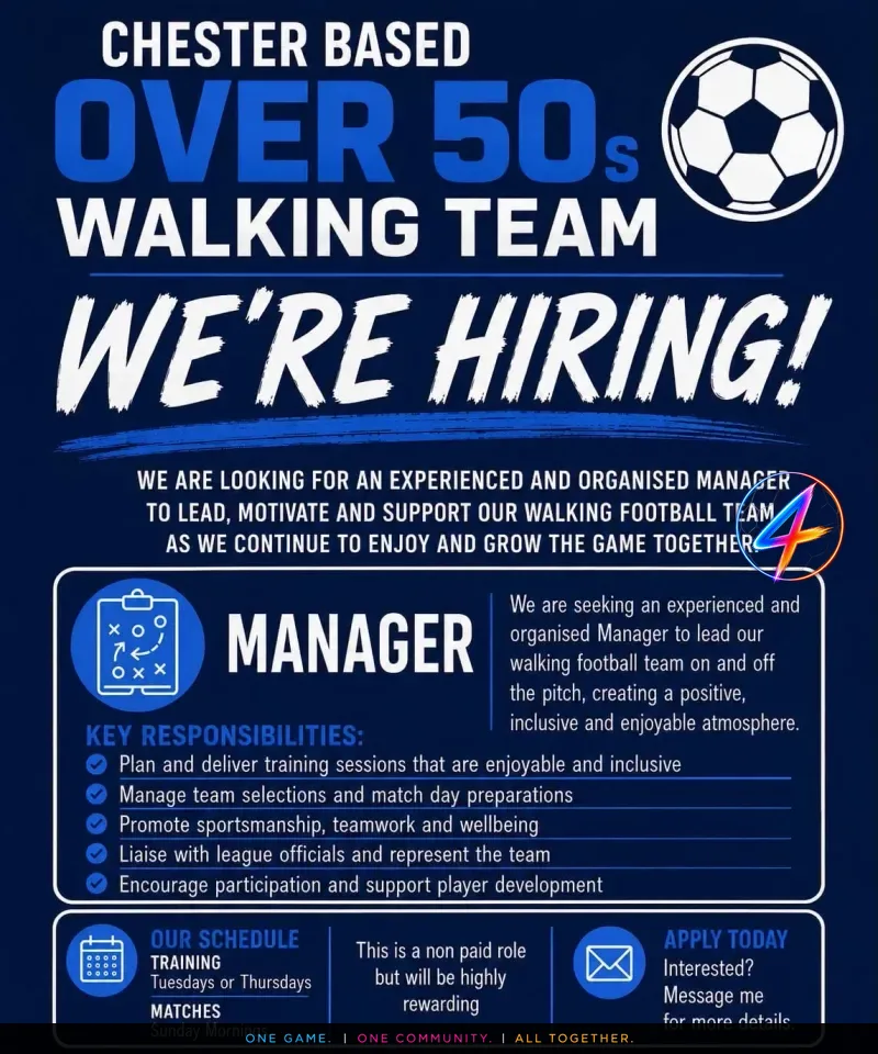 Volunteer Manager – Over 50s Walking Football Team (Chester, UK)